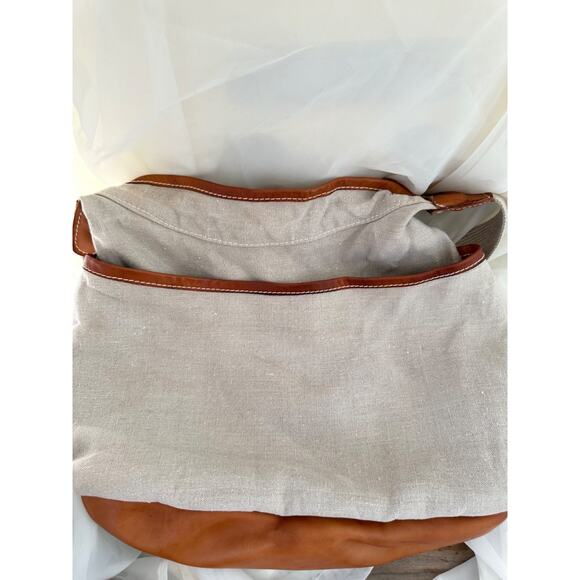 TERRA PAX Large Linen HEMP Slouchy Shoulder Bag Beige Leather Trim Sustainable - Picture 9 of 9